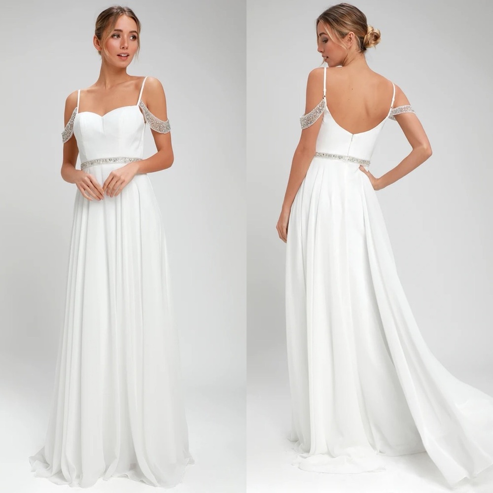 Lulus | Love and Devotion White Beaded Maxi Dress